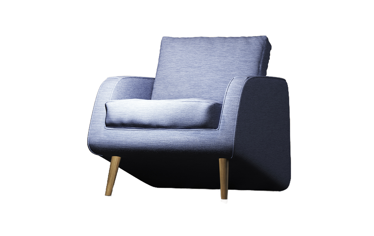 Blue wooden-legged armchair