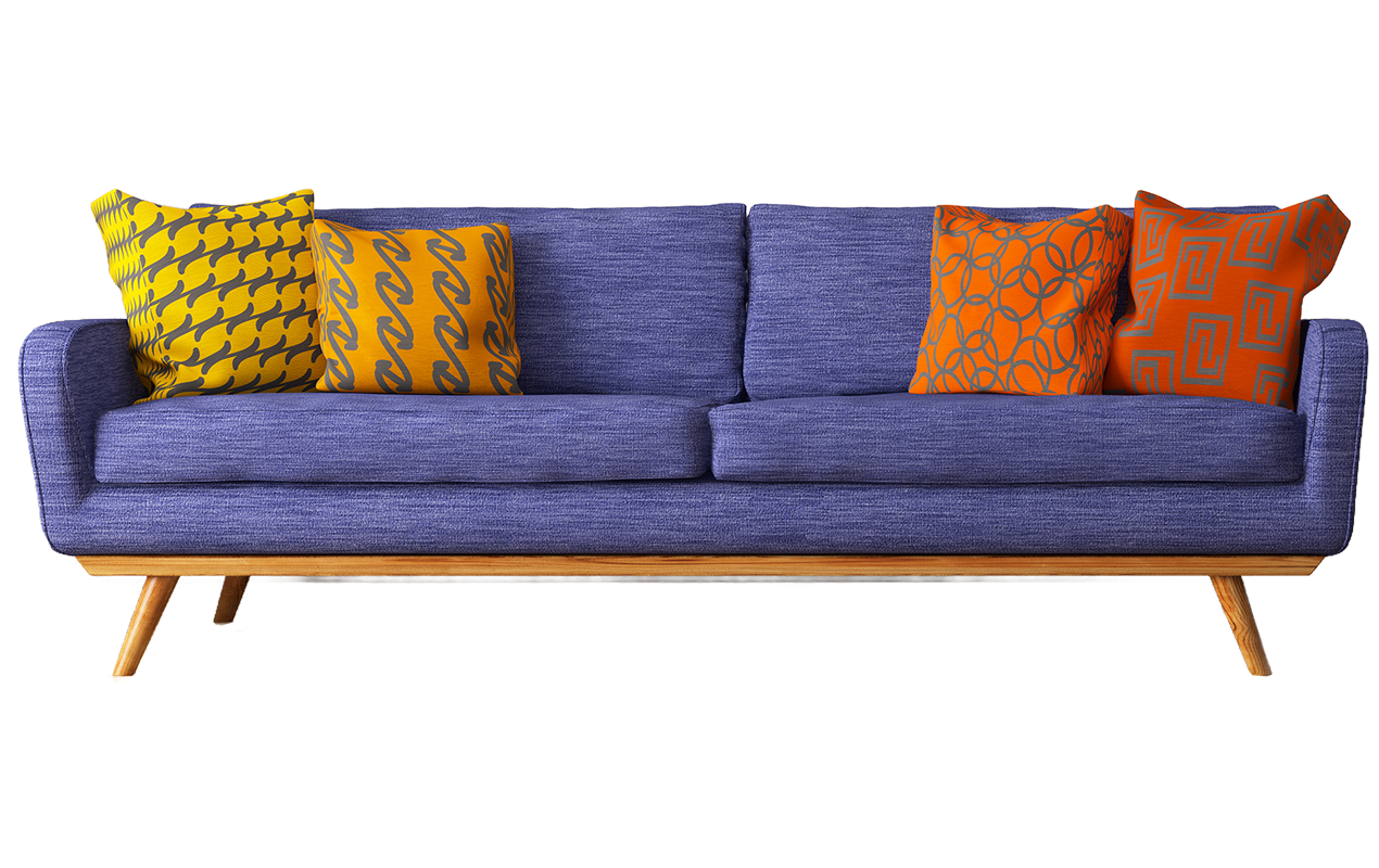 Denim blue low sofa, perfect for relaxation